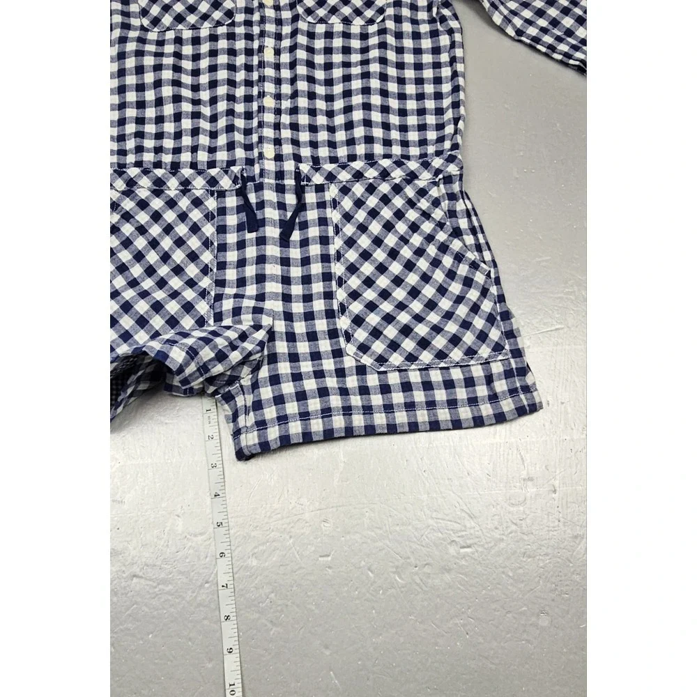 Vintage Polo Ralph Lauren Romper Girls 14 Blue White‎ Gingham Plaid Long Sleeve
